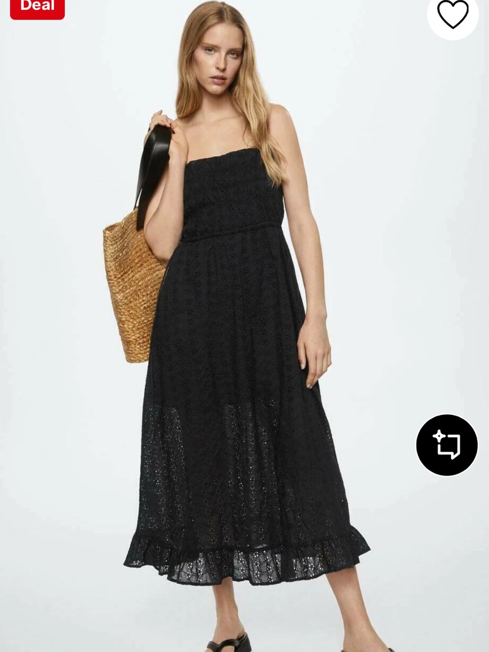 Mango Black Strapless Eyelet Maxi Dress